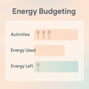 A simple bar chart in pastel colours showing how we budget our energy levels in Fibro and ME