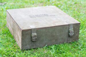 My Fibro Flare-Up SOS Kit: A Little Box of Comfort A grey leather case sits on the grass in the sun ready to bring me comfort during a fibro flare up